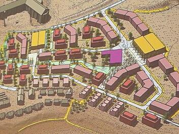 Anhand einer 3-D-Darstellung des Baugebiets wurde gezeigt, dass die Häuser in der Nähe der bestehenden Bebauung durch ein Staffelgeschoss weniger massiv wirken sollen als ursprünglich geplant.     Foto: Richard Sänger