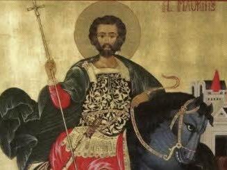 Die Mauritius-Ikone von Maria Schramm hing bis zum Jahre 2012 in der Pfarrkirche St. Bartholomäus. Das Bild ist entnommen aus dem Buch von Guido Sauer (2011): Pilgerstätte Volkersberg, Kultur und Geschichte rund um den Volkersberg, Band 1. Foto: Guido Sauer