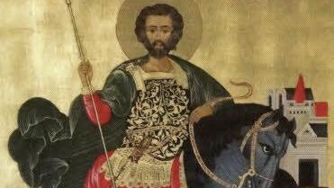 Die Mauritius-Ikone von Maria Schramm hing bis zum Jahre 2012 in der Pfarrkirche St. Bartholomäus. Das Bild ist entnommen aus dem Buch von Guido Sauer (2011): Pilgerstätte Volkersberg, Kultur und Geschichte rund um den Volkersberg, Band 1. Foto: Guido Sauer