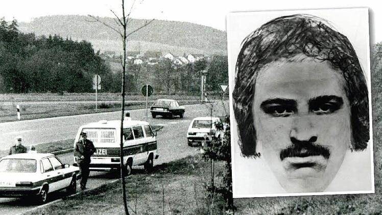 Wenige Tage nach dem Mord an Herbert Dippold vor 30 Jahren wird die Tatwaffe, eine Abschleppstange, auf dem Gründla-Parkplatz an der B 85 gefunden. Die Polizei sucht das Gelände ab, aber von dem Messer fehlt bis heute jede Spur. Auch das Phantombild bringt die Polizei nicht weiter.  Fotos: Stephan Tiroch + Polizei