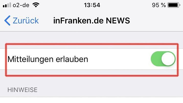 Deaktivieren Sie mit einem Klick auf den Schieber die Benachrichtigungen. Klicken Sie dann ein zweites Mal, um die Benachrichtigungen wieder zu aktivieren.