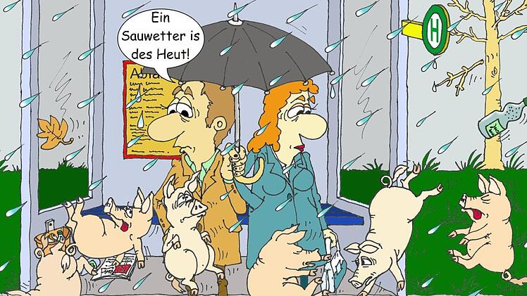 Unser Zeiler Karikaturist Klaus Strobel findet seine eigenen Bilder für schlechtes Wetter.