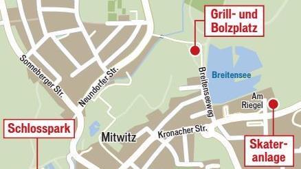 Drei sind Stellen sind in Mitwitz unter besonderer Beobachtung der Polizei und des Sicherheitsdienstes. Grafik: Klaus Heim