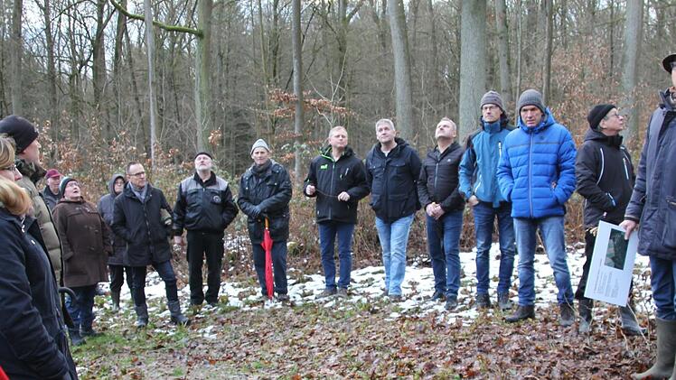 Viele Interessenten, auch Stadtratsmitglieder, nahmen am Waldgang teil.