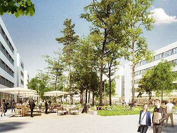 Ein Campus für alle: Mit einem breiten Gastronomie- und Dienstleistungsangebot wird der Siemens Campus Erlangen ein offener Stadtteil für Mitarbeiter, Bürger und Besucher.  Grafik: Siemens AG