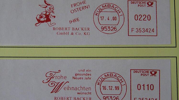 Die Firma Backer Bau legte viel Wert auf jahreszeitliche Grüße - und variierte ihre Stempel.