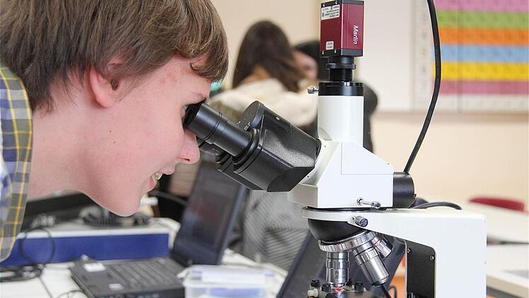 David Wengler am herkömmlichen Mikroskop.