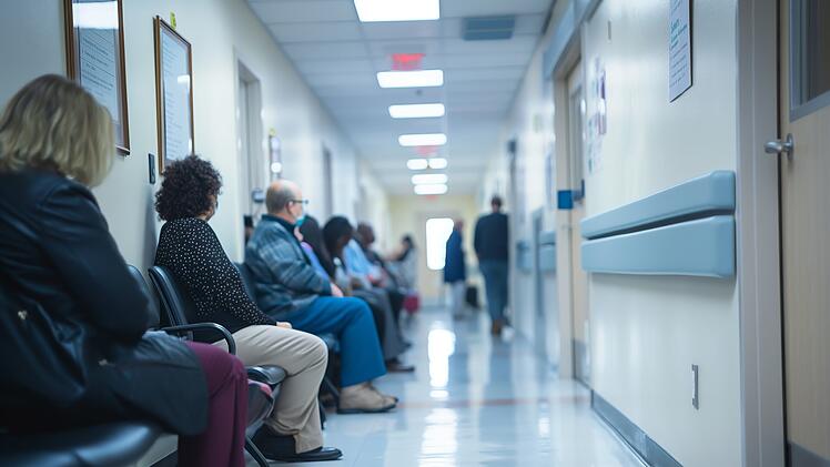 Klinik: Patienten warten in einem Krankenhausflur