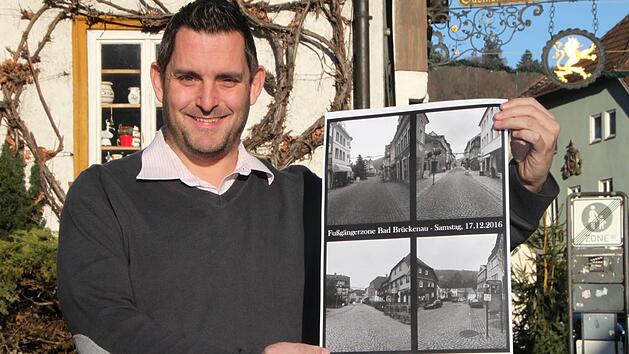 Vom Zuspruch &uuml;berw&auml;ltigt: Mit dieser Foto-Collage von Bad Br&uuml;ckenau r&uuml;ttelt Stadtrat Dirk Stumpe die Leute auf. Foto: Ulrike M&uuml;ller