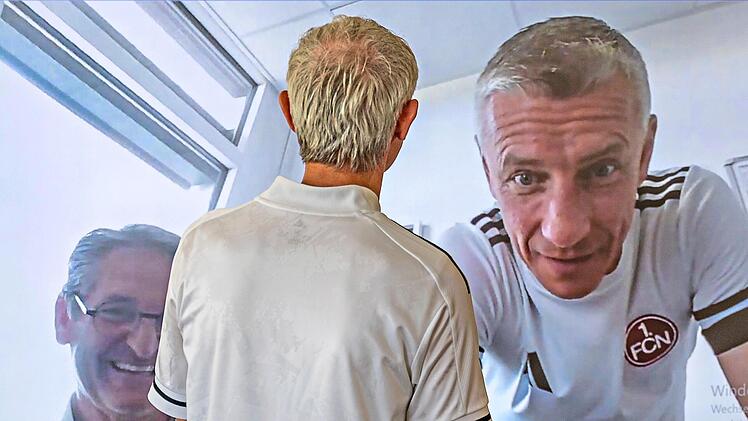 Horst Derra kennt ihn pers&ouml;nlich und hat schon mit ihm zusammengespielt: Marek Mint&aacute;l im Video-Call. Links im Bild: Dieter Frey, Ex-Bundesligaspieler und jetziger Leiter des Nachwuchsleistungszentrums des FC N&uuml;rnberg.