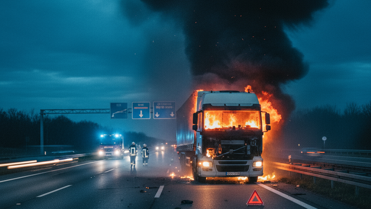 Vollsperrung A70 wegen Lkw-Brand