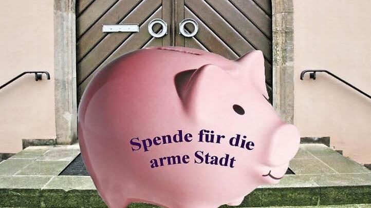 Spende für die arme Stadt: Wie wäre es mit einem großen dicken Sparschwein vor dem Mürschter Rathaus-Eingang in der Hoffnung, dass Bürger es mit Euro-Scheinen für den Stadthaushalt füllen?  Illustration: Dieter Britz
