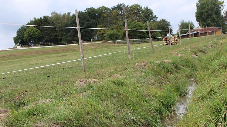 Der Hochbehälter in Detter leckt und wird aus Kostengründen nicht mehr repariert. Der nahe gelegene Reiterhof nutzt das auslaufende Wasser, um die Pferde zu tränken. Foto: Julia Raab