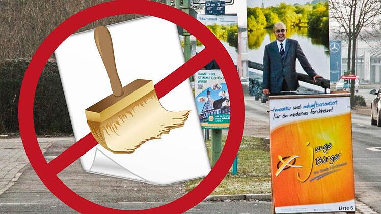 "Plakate verschandeln die Stadt", findet der Freie Bürgerblock (FBF). Foto: Hofbauer; Grafik: Beetz