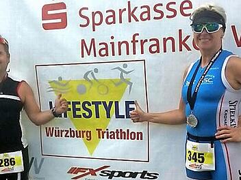Birgit Kroha und Frank Schmitt waren beim Sprint-Triathlon in W&uuml;rzburg am Start und kamen unter die Top-Ten ihrer Altersklasse. Fotos: Geiger