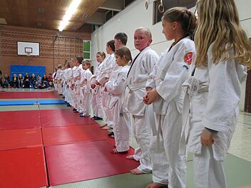 Die Judo-Abteilung des TSV Euerdorf hat keine Nachwuchssorgen - hier bei der Aufstellung vor dem Kampf.  Foto: Doris Bauer