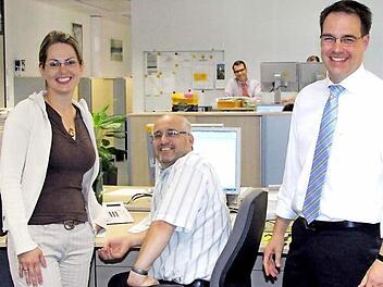 Die Mitarbeiter der Abteilung Aktuariat Komposit mögen Mathematik und haben Spaß daran (von links): Kati Geisler, Alexander Schenk und Abteilungsleiter Jörg Rheinländer.