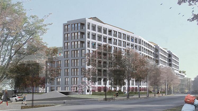 Am Kunigundendamm in Bamberg kann das zeitweise umstrittene Wohngebäude entstehen: Der  Investor hat in dem Verfahren auf ein Geschoss verzichtet und die Tiefgaragenzufahrt verlegt. Darstellung: Klappan-Gruppe/Archiv