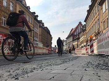 Durchschlängeln zwischen Baustellen und Sperrungen: Alltag im Leben eines Fahrradfahrers in Bamberg.  M. Wehner