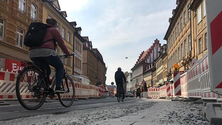 Durchschlängeln zwischen Baustellen und Sperrungen: Alltag im Leben eines Fahrradfahrers in Bamberg.  M. Wehner