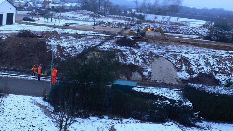 Blick aus dem Fenster, Mittwoch (21.1.16), 8 Uhr morgens: Die letzte Eiche muss weichen.Foto: Lucia de Figueiredo-Huth