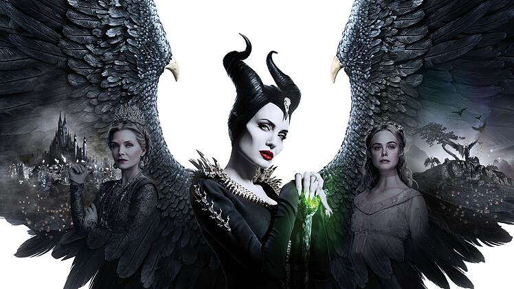 In "Maleficent: M&auml;chte der Finsternis" stellt sich die durchtriebene K&ouml;nigin Ingrith (Michelle Pfeiffer, von links) zwischen die Fee Maleficent (Angelina Jolie) und ihre Patentochter Aurora (Elle Fanning).