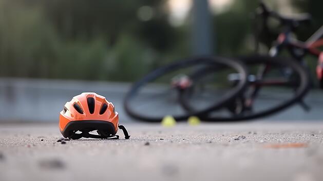 Fahrradhelm liegt auf Straße nach Unfall
