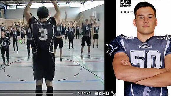In die Knie, Liegestütz, Strecksprung: Die Bamberg Phantoms haben eine Gegenaktion zum "Socialbeergame" gestartet. Tobias Vorreiter hatte die Idee.  Screenshot: Facebook/ Bild: Bamberg Phantoms