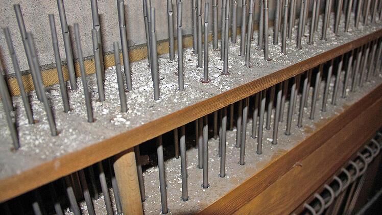 An den Orgelpfeifen im Schwellwerk sind die Schmutzablagerungen gut zu erkennen. "Das tut richtig weh", so Organistin Helfricht.