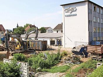 Auf dem Areal der ehemaligen Staffelsteiner Pinselfabrik Schorr haben die Vorarbeiten zum Abbruch schon begonnen. Auf dem Gelände zwischen Bamberger Straße, Jahn- und Angerstraße entsteht der "Wohnpark Schorr" mit 23 Wohneinheiten. Momentan sind Bauarbeiter damit beschäftigt, die Gebäude zu entkernen und die Abfallmaterialien zu sortieren.