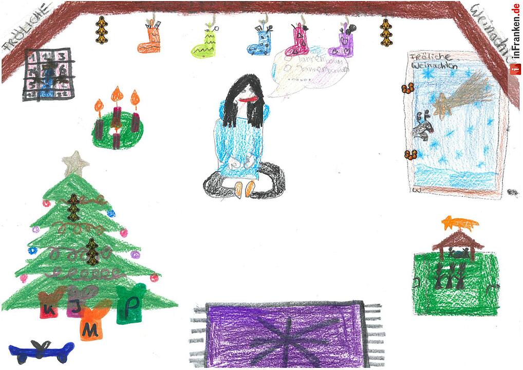 Selbstgemalte Weihnachtsbilder von Kindern aus Franken 2016