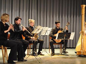 Eine außergewöhnliche Besetzung, um Brasiliens Klänge einzufangen (v. l.): Christina Trageser (Flöte), Benedict Bertsch (Klarinette), David Rüll (Saxophon), Oliver Brenn (Gitarre) und Maria-Theresa Freibott (Harfe). Fotos: Peter Klopf