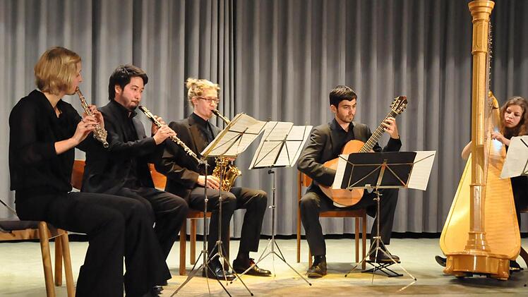 Eine außergewöhnliche Besetzung, um Brasiliens Klänge einzufangen (v. l.): Christina Trageser (Flöte), Benedict Bertsch (Klarinette), David Rüll (Saxophon), Oliver Brenn (Gitarre) und Maria-Theresa Freibott (Harfe). Fotos: Peter Klopf