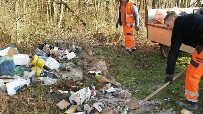Sogar über Weihnachten gibt es Menschen, die ihren Abfall illegal am Waldrand entsorgen. Eine dreiste und große illegale Müllhalde mussten die Eltmanner Bauhofmitarbeiter jetzt entsorgen.  Foto: Sabine Weinbeer