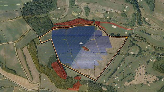 Planungsfläche der Freiflächen-Photovoltaikanlage im Westen Tambachs Quelle: Büro Opla Augsburg