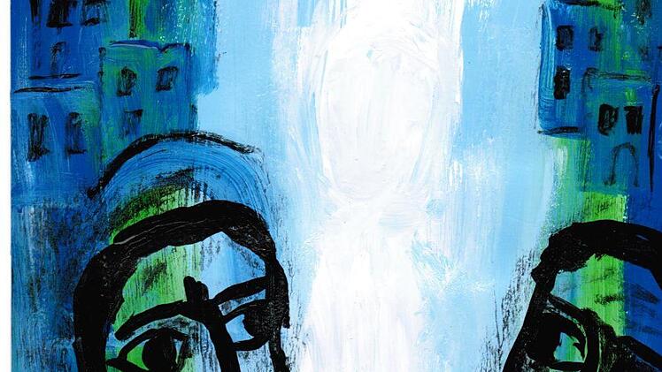 In der Kirche am Volkersberg werden bis Fronleichnam "50 Biblische Bilder" von Doris Hopf (Riedenberg) gezeigt, die sie in der Auseinandersetzung mit dem Kreuzweg Christi und der Osterbotschaft in Zeiten der Corona-Pandemie fertigte.  Foto: Bernhard Hopf