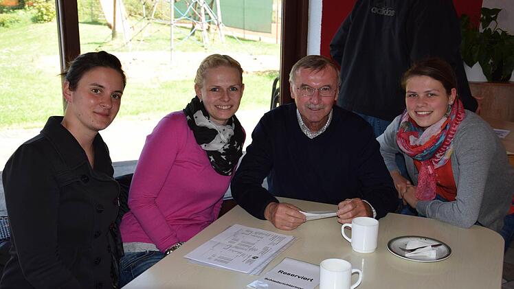Bei der Nachbesprechung nach dem Spiel SV Weinberg - FC Saarbrücken (2. Frauen-Bundesliga): Siegbert Rubel zusammen mit (von links) Johanna Mengelkoch, Schiedsrichterin Sandy Kuchmann-Novak und Selina Bast. Foto: privat