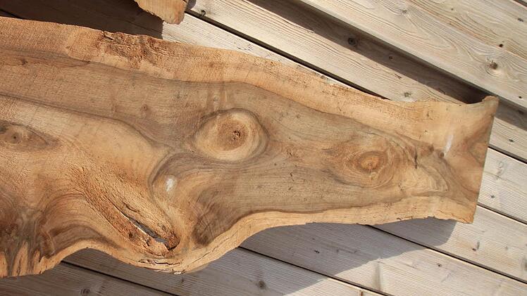 Ist das ein Fisch oder eine Wildschwein? Maserung und Struktur dieses Bretts regen die Phantasie an, was aus diesem natürlichen Werkstoff geschaffen werden könnte. Foto: Matthias Einwag