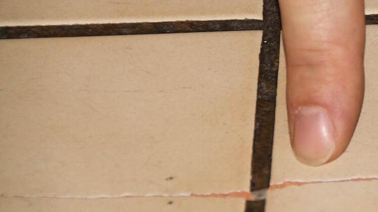 Auch die Fliesen sind betroffen, zeigt Mieter Markus Hehn (Bild vom Juni 2013). Foto: Ulrike Müller