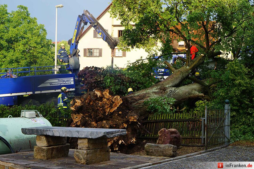 Baum kracht auf Haus in Bammersdorf