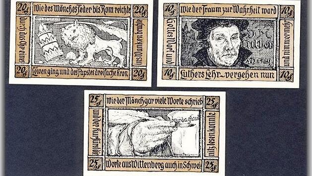 Die Martin-Luther Serie f&uuml;nfteilig aus dem Kreis Schweinitz im Nennwert von 10, 20, 25 und zweimal 50 Pfennig. Foto: privat