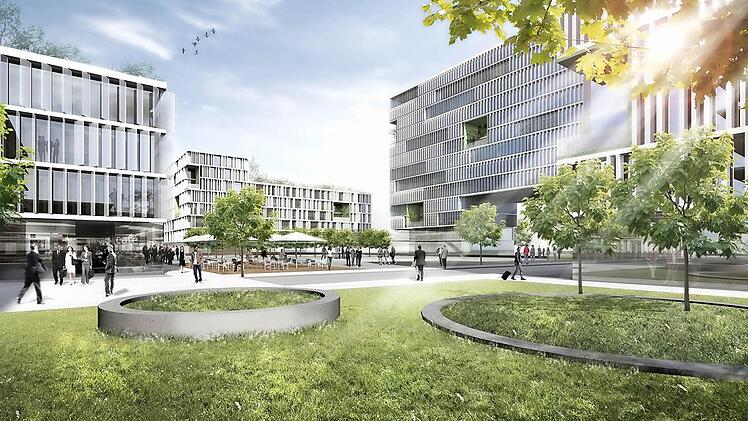 Das Büro hat den Wettbewerb "Business Park München" gewonnen. Im Osten Münchens ist ein riesiges Geschäftsviertel, der so genannte Concorpark, geplant. Grafik: H2M (Visualisierung K. Gänse)