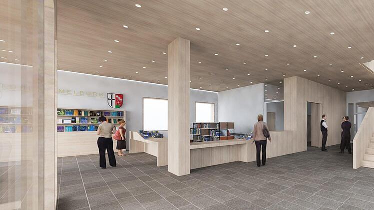 Foyer mit Touristinfo (Mobiliar und Belege sind überall nur Beispiele) Foto: Raum3 Massari und Partner; SRAP