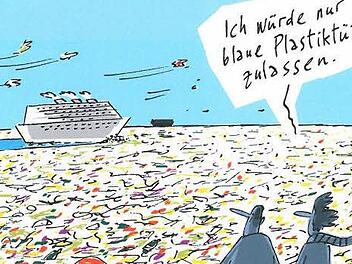 Eine der Karikaturen der Ausstellung "Glänzende Aussichten - 99 Karikaturen zu Klima, Konsum und anderen Katastrophen Foto: CT-Archiv