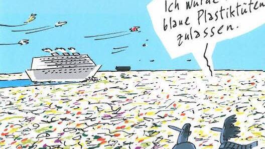 Eine der Karikaturen der Ausstellung "Glänzende Aussichten - 99 Karikaturen zu Klima, Konsum und anderen Katastrophen Foto: CT-Archiv