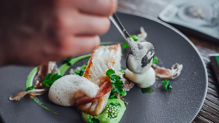 Fish food on plate  in michelin star restaurant