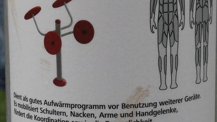 An jedem Gerät befindet sich ein kleines Schild mit Erklärungen.
