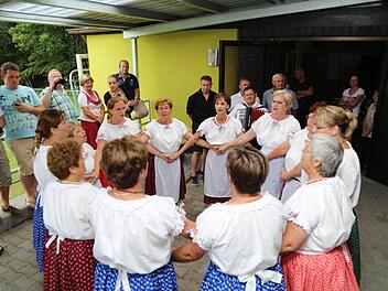 Ungarische Folklore zum 25-jährigen Bestehen der Partnerschaft boten diese Frauen mit einem Tanzreigen.  Foto: Franz Galster