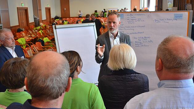 Workshop: Moderator und Tourismusexperte Dr. Alexander Schuler im Gespr&auml;ch mit seiner Gruppe. Fotos: Kathrin Kupka-Hahn/Rh&ouml;nGmbH, Joachim R&uuml;bel