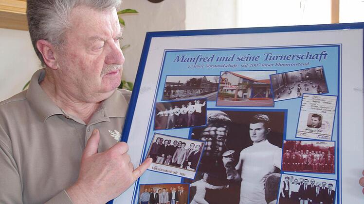 Manfred Stöckleins Zeit in der Turnerschaft spiegelt auch die Entwicklung des Vereins wider. Zu seiner Verabschiedung aus dem Ehrenamt erhielt er die Eckpunkte seine Sportler- und Funktionärslaufbahn als Kollage überreicht.